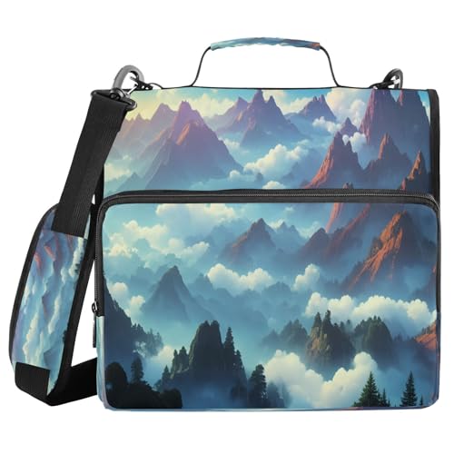 JUMBEAR Mountain Range Ordner mit Reißverschluss und Schultergurt, 3,8 cm O-Ringe, erweiterbarer Aktenordner, mehrere Taschen, Kapazität 600 Blatt von JUMBEAR