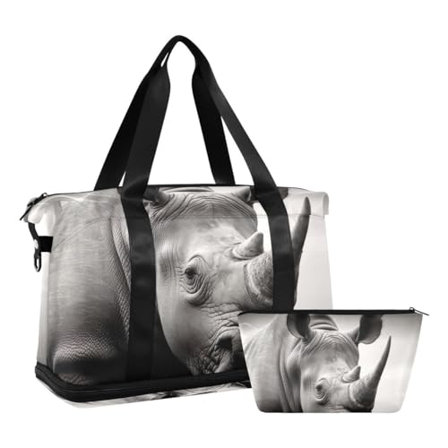 JUMBEAR Nashorn-Sporttasche mit Nassfach, Reisetasche, für Damen und Herren, große Kapazität, mit Schultergurt, für Fitnessstudio, Reisen, Schwimmen, Grau, a, 48×22×39.5cm von JUMBEAR
