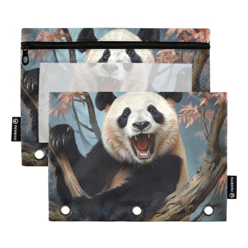 JUMBEAR Naughty Panda Bindertaschen für 3-Ringordner, 2 Stück, mit Reißverschluss, Federmäppchen, Bindertaschen für Büro, Uni, Schulbedarf, Kosmetika von JUMBEAR