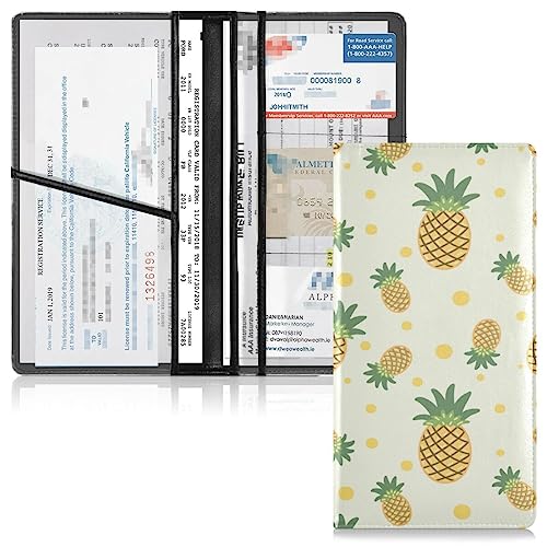 JUMBEAR Niedliche Ananas-Auto-Zulassungs- und Versicherungshalter, Fahrzeug-Handschuhfach, Organizer, Leder, Auto-Dokumentenhalter für Führerschein, Ausweis von JUMBEAR