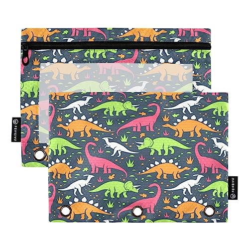 JUMBEAR Niedliche Dinosaurier-3-Ring-Bindertaschen, 2 Stück, mit Reißverschluss, für Büro, Uni, Schule, Kosmetik, a, 9.8 x 7 inches, Taschen-Organizer von JUMBEAR