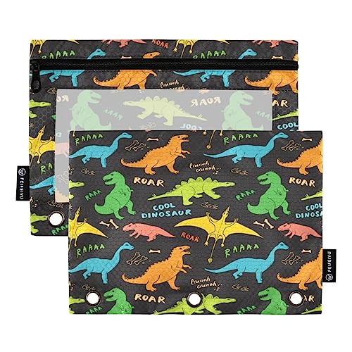 JUMBEAR Niedliche Dinosaurier-3-Ring-Bindertaschen, 2 Stück, mit Reißverschluss, für Büro, Uni, Schule, Kosmetik, a, 9.8 x 7 inches, Taschen-Organizer von JUMBEAR