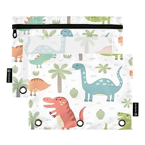 JUMBEAR Niedliche Dinosaurier-Cartoon-3-Ringbuch-Beutel, 2 Stück, mit Reißverschluss, für Büro, Uni, Schule, Kosmetik, 2 Stück, a, 9.8 x 7 inches, Taschen-Organizer von JUMBEAR