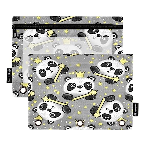 JUMBEAR Niedliche Panda-3-Ringbuchtaschen, 2 Stück, mit Reißverschluss, für Büro, Uni, Schule, Kosmetik, a, 9.8 x 7 inches, Taschen-Organizer von JUMBEAR