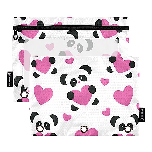 JUMBEAR Niedliche Panda-Herz-3-Ringbuch-Beutel, 2 Stück, mit Reißverschluss, für Büro, Uni, Schule, Kosmetik, a, 9.8 x 7 inches, Taschen-Organizer von JUMBEAR