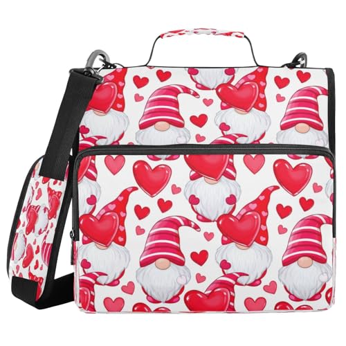 JUMBEAR Niedliche Valentins-Zwerge-Ordner mit Reißverschluss, mit Schultergurt, 3,8 cm O-Ringe, Fächermappe, mehrere Taschen, Kapazität 600 Blatt von JUMBEAR