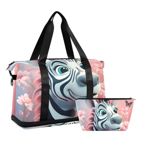 JUMBEAR Niedliche Zebras Sporttasche mit Nasstasche, Reisetasche für Damen und Herren, große Kapazität mit Schultergurt für Fitnessstudio, Reisen, Schwimmen, a, 48×22×39.5cm von JUMBEAR