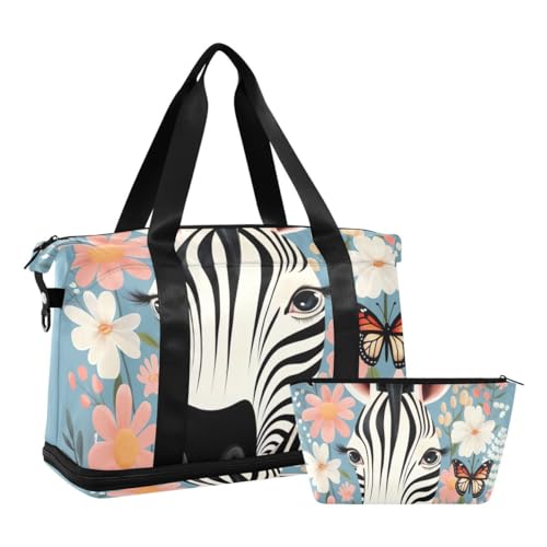 JUMBEAR Niedliche Zebras Sporttasche mit Nasstasche, Reisetasche für Damen und Herren, große Kapazität mit Schultergurt für Fitnessstudio, Reisen, Schwimmen, a, 48×22×39.5cm von JUMBEAR