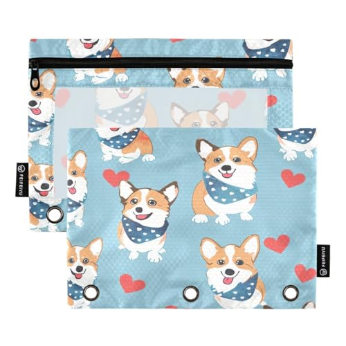 JUMBEAR Niedliche kleine Hunde-Bindertaschen für 3-Ring-Ordner, 2 Stück, mit Reißverschluss, Federmäppchen, Bindertaschen für Büro, Uni, Schulbedarf, Kosmetika JUMBEAR Niedliche kleine Hunde-Bindertaschen für 3-Ring-Ordner, 2 Stück, mit Reißverschluss, Federmäppchen, Bindertaschen für Büro, Uni, Schulbedarf, Kosmetika von JUMBEAR