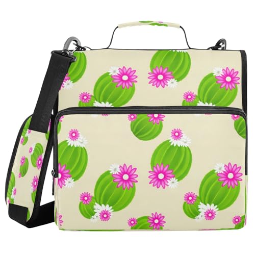 JUMBEAR Niedlicher Kaktus-Reißverschluss mit Schultergurt, 3,8 cm O-Ringe, Fächermappe, mehrere Taschen, Kapazität 600 Blatt von JUMBEAR