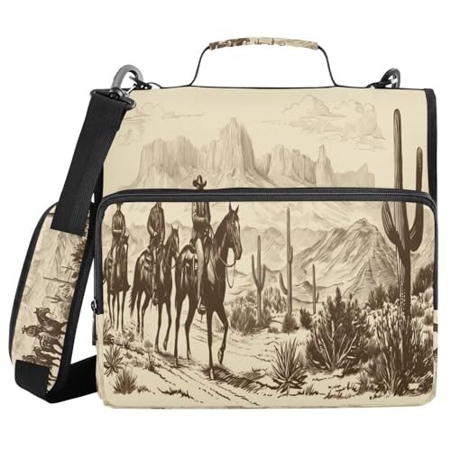 JUMBEAR Northwest Desert Cowboy Ordner mit Reißverschluss, mit Schultergurt, 3,8 cm O-Ringe, Fächermappe, mehrere Taschen, Kapazität 600 Blatt von JUMBEAR