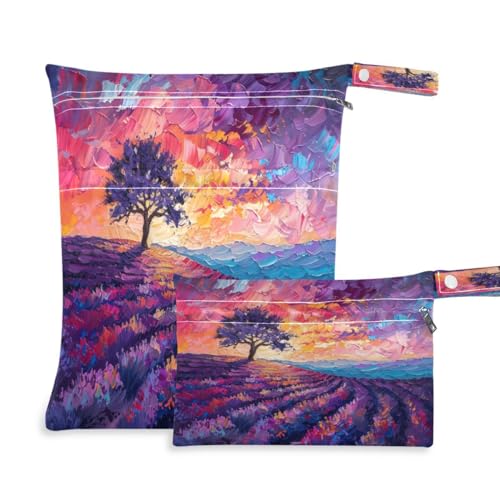 JUMBEAR Ölgemälde Lavendel Garten Nass-Trockenbeutel Sets Wasserdicht Wiederverwendbar Reise Strand Baby Stoffwindel Nass Trocken Taschen Organizer für Badeanzug und Fitnessstudio 2 Stück JUMBEAR Ölgemälde Lavendel Garten Nass-Trockenbeutel Sets Wasserdicht Wiederverwendbar Reise Strand Baby Stoffwindel Nass Trocken Taschen Organizer für Badeanzug und Fitnessstudio 2 Stück von JUMBEAR