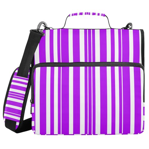 JUMBEAR Ordner mit Reißverschluss, gestreift, mit Schultergurt, 3,8 cm O-Ringe, Fächermappe, mehrere Taschen, Kapazität 600 Blatt, Violett von JUMBEAR