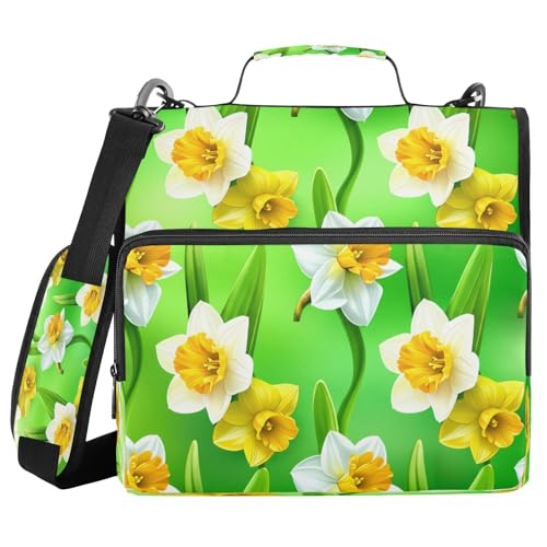 JUMBEAR Ordner mit Reißverschluss und Schultergurt, 3,8 cm O-Ringe, Fächermappe, mehrere Taschen, Kapazität 600 Blatt, Gelb / Weiß von JUMBEAR