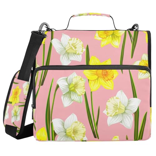 JUMBEAR Ordner mit Reißverschluss und Schultergurt, 3,8 cm O-Ringe, Fächermappe, mehrere Taschen, Kapazität 600 Blatt, Gelb / Weiß von JUMBEAR