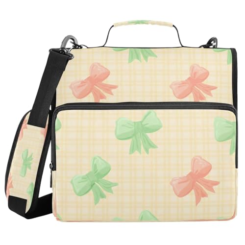 JUMBEAR Ordner mit Schleife, Reißverschluss, 3,8 cm O-Ringe, Fächermappe, mehrere Taschen, Kapazität 600 Blatt, Grün / Rosa von JUMBEAR