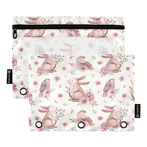 JUMBEAR Pigeons Rabbits 3 Ringbuchtaschen, 2 Stück, mit Reißverschluss, für Büro, Uni, Schule, Kosmetik, 2 Stück, a, 9.8 x 7 inches, Taschen-Organizer von JUMBEAR