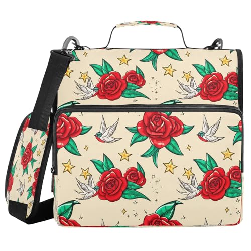 JUMBEAR Red Rose (2) Ordner mit Reißverschluss und Schultergurt, 3,8 cm O-Ringe, Fächermappe, mehrere Taschen, Kapazität 600 Blatt, 2 Stück von JUMBEAR