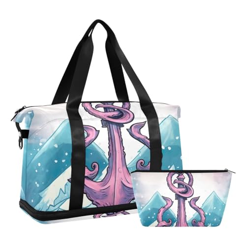 JUMBEAR Retro Anchor Sporttasche mit Nasstasche, Reisetasche für Damen und Herren, große Kapazität mit Schultergurt für Fitnessstudio, Reisen, Schwimmen, a, 48×22×39.5cm von JUMBEAR