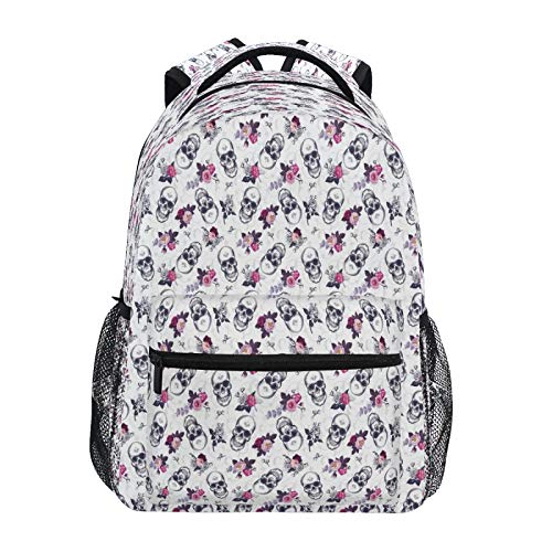 JUMBEAR Rucksack mit Totenkopf-Motiv, Rose, Blume, Illustration, für Kinder, Laptop, Reisen, Schule, Studenten, Segeltuch, leicht, Business, wasserdicht, Schultertasche, Tagesrucksack für Damen und von JUMBEAR