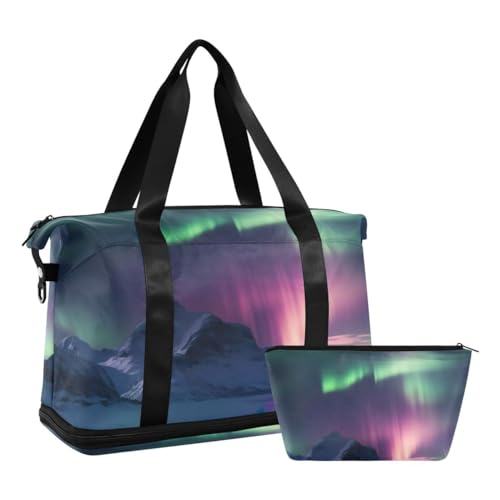 JUMBEAR Schöne Aurora Sporttasche mit Nasstasche, Reisetasche für Damen und Herren, große Kapazität, Reisetasche mit Schultergurt für Fitnessstudio, Reisen, Schwimmen, a, 48×22×39.5cm von JUMBEAR