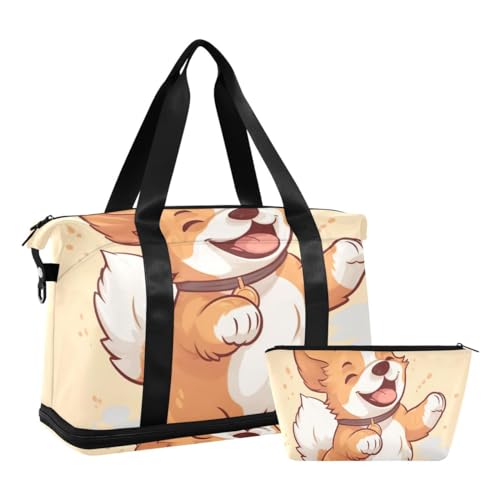 JUMBEAR Schöne Corgi Hundesporttasche mit Nasstasche, Reisetasche für Männer und Frauen, große Kapazität mit Schultergurt für Fitnessstudio, Reisen, Schwimmen, a, 48×22×39.5cm von JUMBEAR