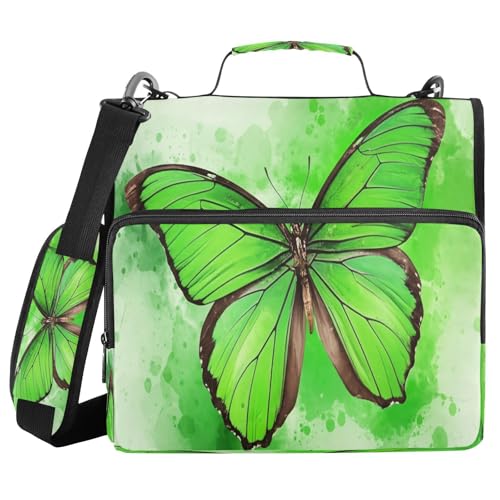 JUMBEAR Schöner Schmetterlings-Ordner mit Reißverschluss, mit Schultergurt, 3,8 cm O-Ringe, erweiterbarer Aktenordner, mehrere Taschen, Kapazität 600 Blatt von JUMBEAR