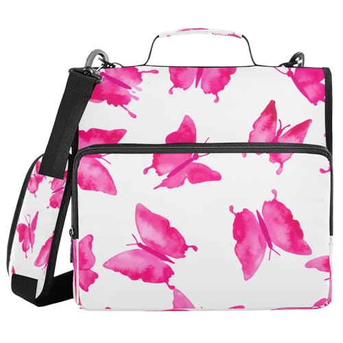 JUMBEAR Schöner Schmetterlings-Ordner mit Reißverschluss, mit Schultergurt, 3,8 cm O-Ringe, erweiterbarer Aktenordner, mehrere Taschen, Kapazität 600 Blatt von JUMBEAR