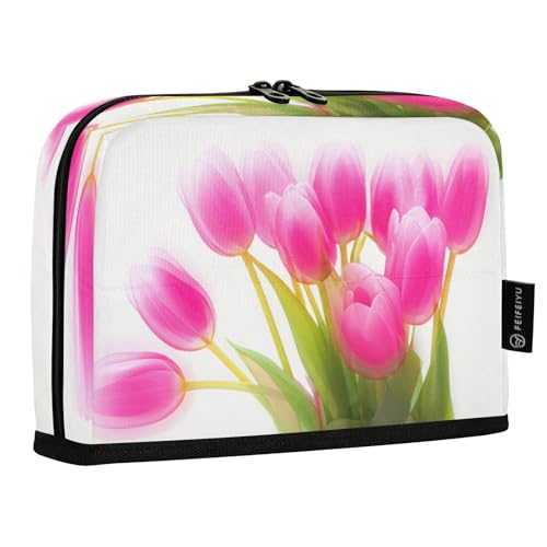 JUMBEAR Schönes Federmäppchen mit Tulpenmotiv, großes Fassungsvermögen, Stifteetui, Schreibwaren, Schreibtisch-Organizer, Kosmetiktasche mit Reißverschluss für Schule, Büro, Reisen von JUMBEAR