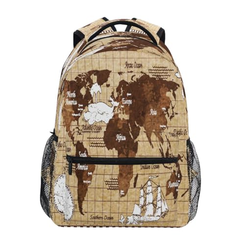 JUMBEAR Rucksack mit Weltkarte, Vintage-Stil, mit Namensschild, lässiger Tagesrucksack, Outdoor-Sportrucksack, Schultasche, Schultertasche für Mädchen, Jungen, 30,5 x 18,5 x 42,9 cm, a von JUMBEAR