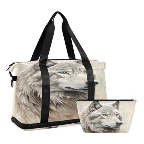 JUMBEAR Snow Wolf Sporttasche mit Nasstasche, Reisetasche für Damen und Herren, große Kapazität, Reisetasche mit Schultergurt, für Fitnessstudio, Reisen, Schwimmen, a, 48×22×39.5cm von JUMBEAR