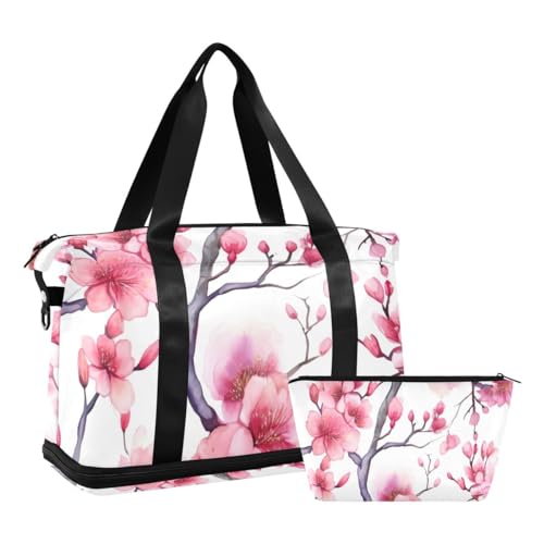 JUMBEAR Sporttasche mit Nassfach, für Damen und Herren, große Kapazität, mit Schultergurt, für Fitnessstudio, Reisen, Schwimmen, Pink Cherry Blossoms, a, 48×22×39.5cm von JUMBEAR