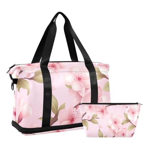 JUMBEAR Sporttasche mit Nassfach, für Damen und Herren, große Kapazität, mit Schultergurt, für Fitnessstudio, Reisen, Schwimmen, Pink Cherry Blossoms, a, 48×22×39.5cm von JUMBEAR