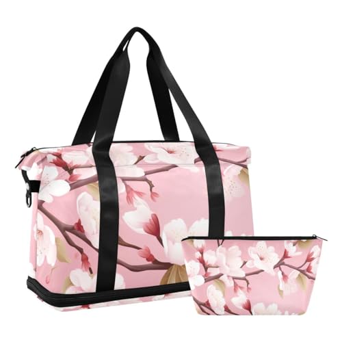 JUMBEAR Sporttasche mit Nassfach, für Damen und Herren, große Kapazität, mit Schultergurt, für Fitnessstudio, Reisen, Schwimmen, Pink Cherry Blossoms, a, 48×22×39.5cm von JUMBEAR