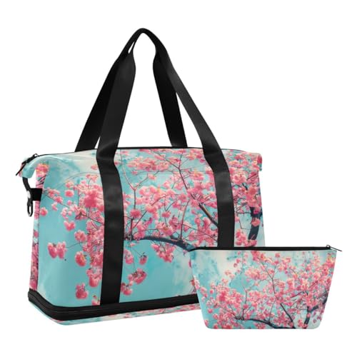 JUMBEAR Sporttasche mit Nassfach, für Damen und Herren, große Kapazität, mit Schultergurt, für Fitnessstudio, Reisen, Schwimmen, Pink Cherry Blossoms, a, 48×22×39.5cm von JUMBEAR