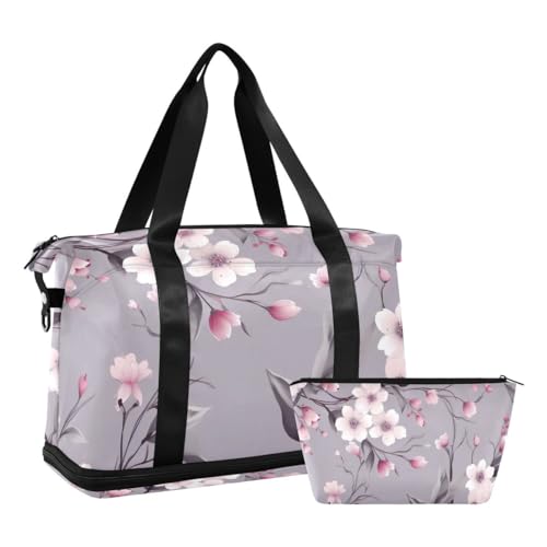 JUMBEAR Sporttasche mit Nassfach, für Damen und Herren, große Kapazität, mit Schultergurt, für Fitnessstudio, Reisen, Schwimmen, Pink Cherry Blossoms, a, 48×22×39.5cm von JUMBEAR