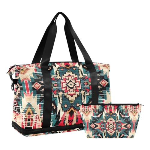 JUMBEAR Sporttasche mit Nasstasche, Tribal-Aztekenmuster, Reisetasche für Damen und Herren, große Kapazität, mit Schultergurt, für Fitnessstudio, Reisen, Schwimmen, a, 48×22×39.5cm von JUMBEAR