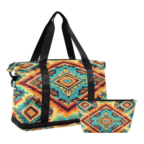 JUMBEAR Sporttasche mit Nasstasche, Tribal-Aztekenmuster, Reisetasche für Damen und Herren, große Kapazität, mit Schultergurt, für Fitnessstudio, Reisen, Schwimmen, a, 48×22×39.5cm von JUMBEAR