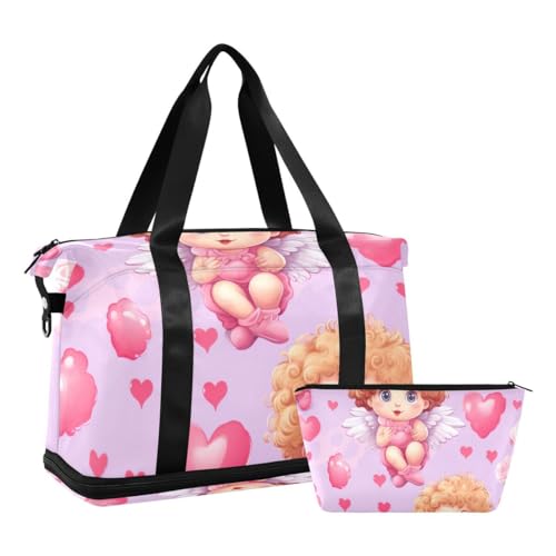 JUMBEAR Sporttasche mit niedlichem Cupid, Reisetasche mit Nassfach, Reisetasche für Damen und Herren, große Kapazität, mit Schultergurt, für Fitnessstudio, Reisen, Schwimmen, a, 48×22×39.5cm von JUMBEAR