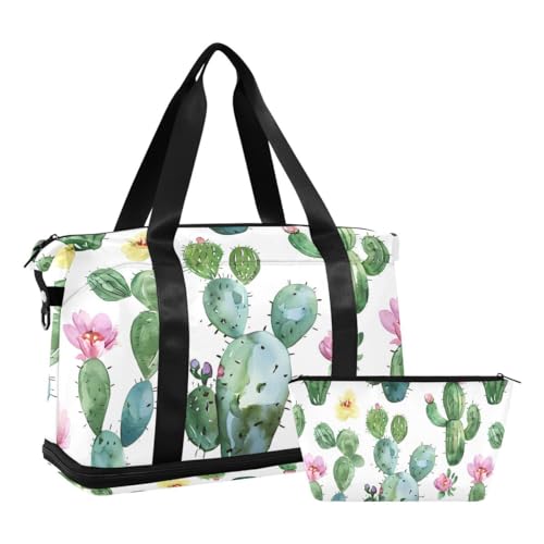 JUMBEAR Sporttasche mit niedlichem Kaktus-Design, Reisetasche mit Nassfach, Reisetasche für Damen und Herren, große Kapazität, mit Schultergurt, für Fitnessstudio, Reisen, Schwimmen, a, 48×22×39.5cm von JUMBEAR