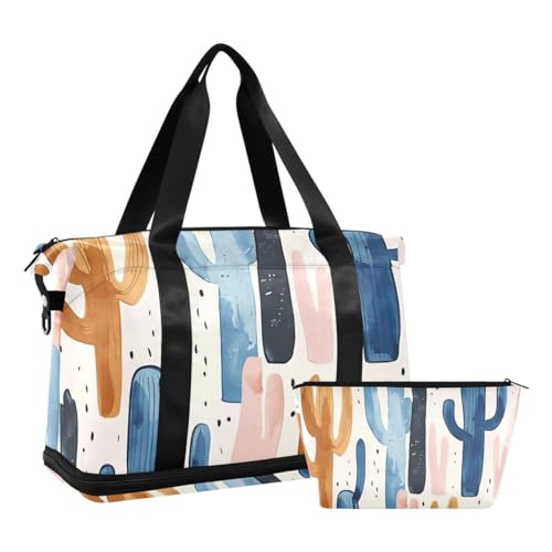 JUMBEAR Sporttasche mit niedlichem Kaktus-Design, Reisetasche mit Nassfach, Reisetasche für Damen und Herren, große Kapazität, mit Schultergurt, für Fitnessstudio, Reisen, Schwimmen, a, 48×22×39.5cm von JUMBEAR