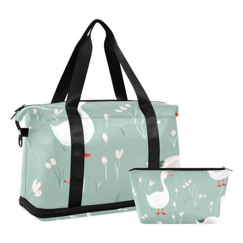 JUMBEAR Sporttasche mit niedlicher Ente und Nasstasche, Reisetasche für Damen und Herren, große Kapazität, Reisetasche mit Schultergurt, für Fitnessstudio, Reisen, Schwimmen, a, 48×22×39.5cm von JUMBEAR