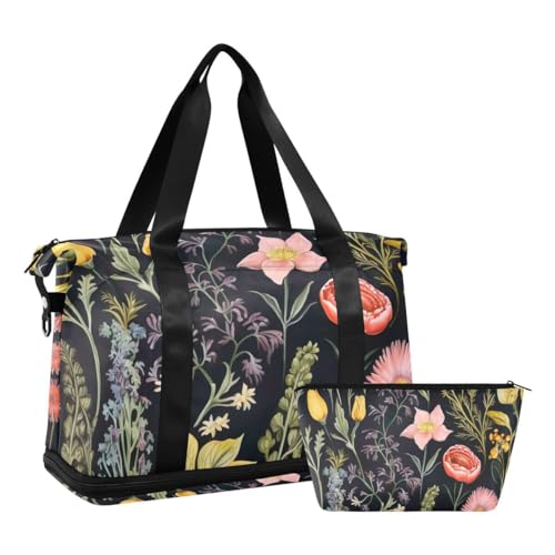 JUMBEAR Sporttasche mit schönem buntem Blumenmotiv, mit Nasstasche, Reisetasche für Damen und Herren, große Kapazität, mit Schultergurt, für Fitnessstudio, Reisen, Schwimmen, a, 48×22×39.5cm von JUMBEAR