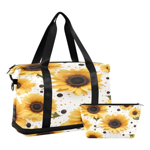 JUMBEAR Sunflower Sporttasche mit Nasstasche, Reisetasche für Damen und Herren, große Kapazität, Reisetasche mit Schultergurt, für Fitnessstudio, Reisen, Schwimmen, a, 48×22×39.5cm von JUMBEAR