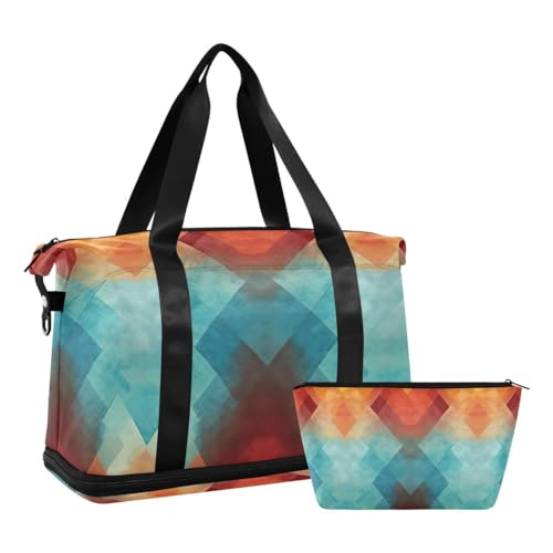 JUMBEAR Tribal Sporttasche mit Batikdruck, Reisetasche, Reisetasche für Damen und Herren, große Kapazität, mit Schultergurt, für Fitnessstudio, Reisen, Schwimmen, a, 48×22×39.5cm von JUMBEAR