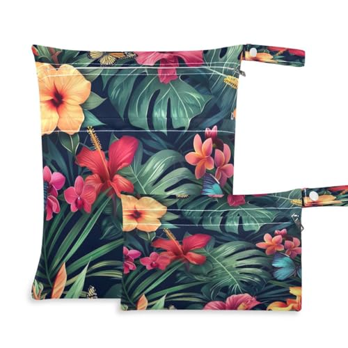 JUMBEAR Tropische Palmenblätter und Blumen, Nass-Trockenbeutel, wasserdicht, wiederverwendbar, für Reisen, Strand, Baby, Stoffwindeln, Organizer für Badeanzug und Fitnessstudio, 2 Stück, a, JUMBEAR Tropische Palmenblätter und Blumen, Nass-Trockenbeutel, wasserdicht, wiederverwendbar, für Reisen, Strand, Baby, Stoffwindeln, Organizer für Badeanzug und Fitnessstudio, 2 Stück, a, von JUMBEAR