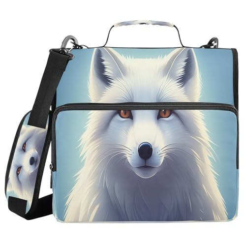 JUMBEAR White Fox Reißverschluss-Mappe mit Schultergurt, 3,8 cm O-Ringe, Fächermappe, mehrere Taschen, Kapazität 600 Blatt, Weiß von JUMBEAR