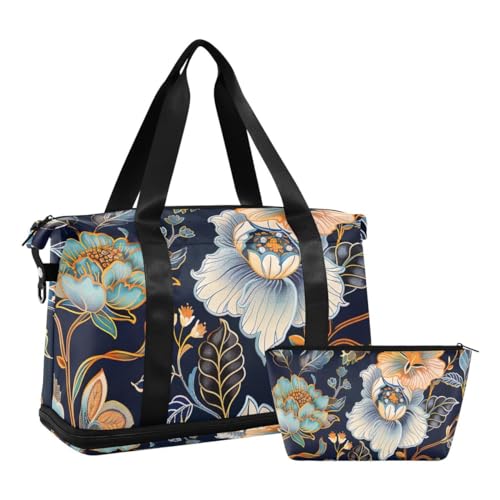 JUMBEAR Wildblumen-Sporttasche mit Nasstasche, Reisetasche für Damen und Herren, große Kapazität, Reisetasche mit Schultergurt, für Fitnessstudio, Reisen, Schwimmen, a, 48×22×39.5cm von JUMBEAR