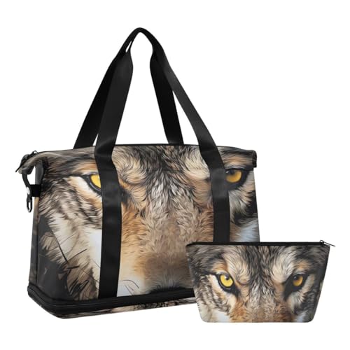 JUMBEAR Wolf Sporttasche mit Nasstasche, Reisetasche für Damen und Herren, große Kapazität, Reisetasche mit Schultergurt, für Fitnessstudio, Reisen, Schwimmen, a, 48×22×39.5cm von JUMBEAR