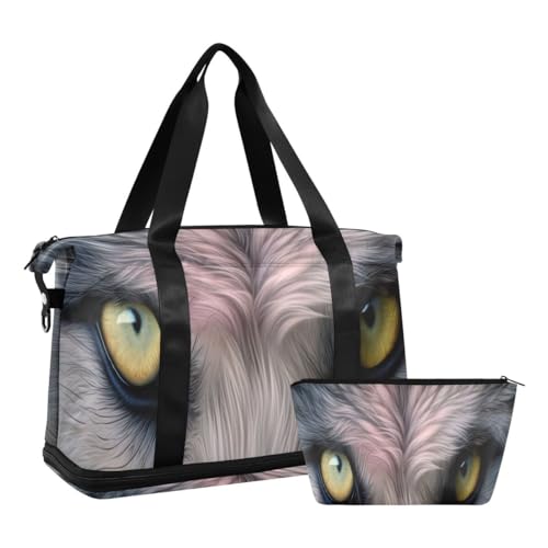 JUMBEAR Wolf's Eyes Sporttasche mit Nasstasche, Reisetasche für Damen und Herren, große Kapazität, Reisetasche mit Schultergurt für Fitnessstudio, Reisen, Schwimmen, a, 48×22×39.5cm von JUMBEAR